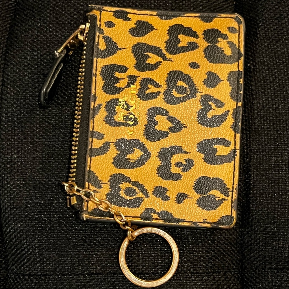 Coach Yellow and Black Key and Card Holder with Gold Zipper